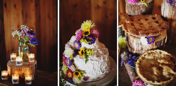 Rustic wedding cake and desserts with wildflower details - Photos by Ryan Flynn Photography